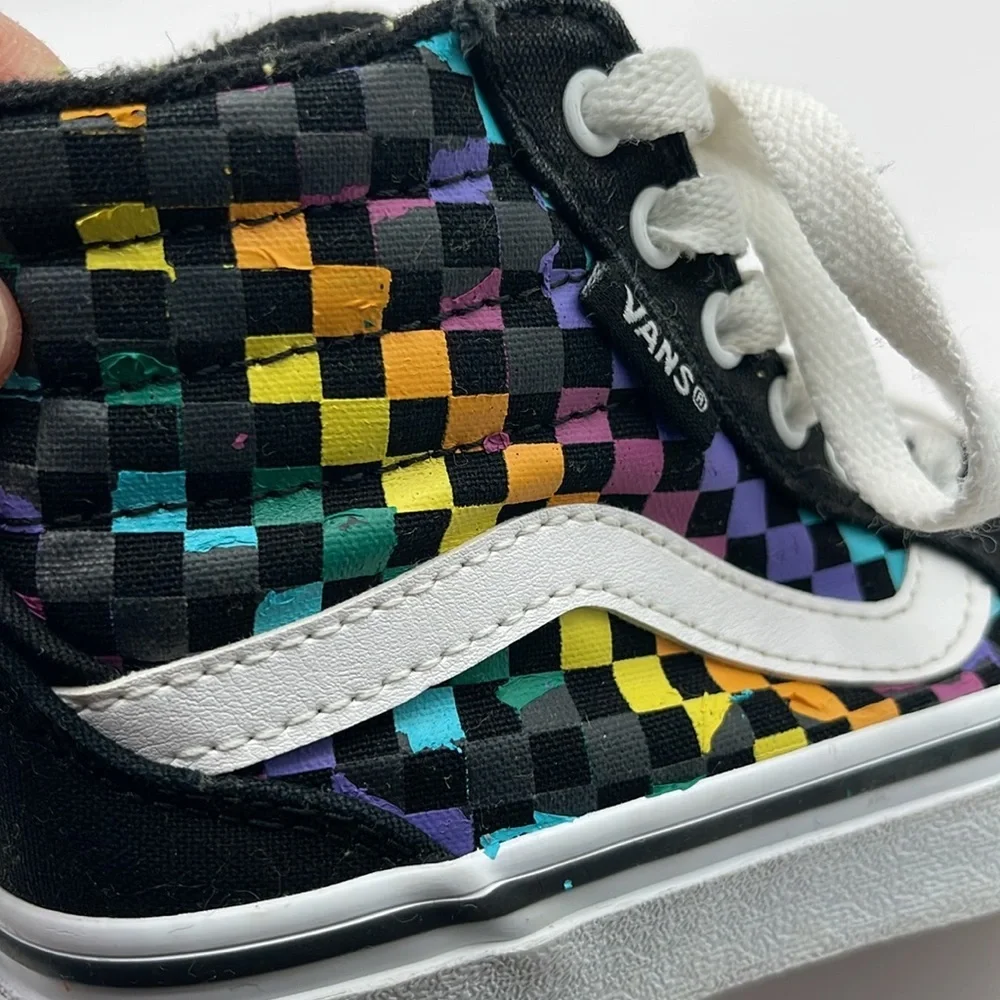 Vans Hi Top Filmore Sneakers Rainbow Check Skate Shoes Black Suede Missy Size 11